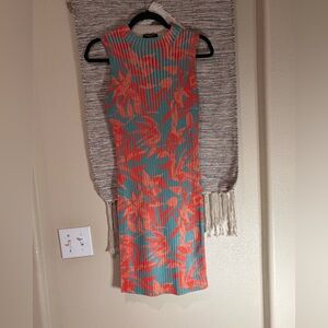 Guess Coral and Teal Knit Bodycon Sleeveless Dress